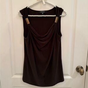 Chaus Brown Cowl Neck. Size M. Gold metal. Elegant.